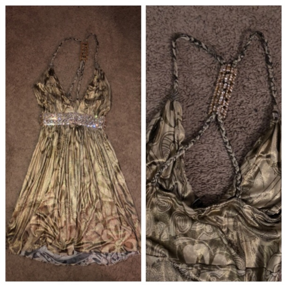 Sky Gold rhinestone embellished dress